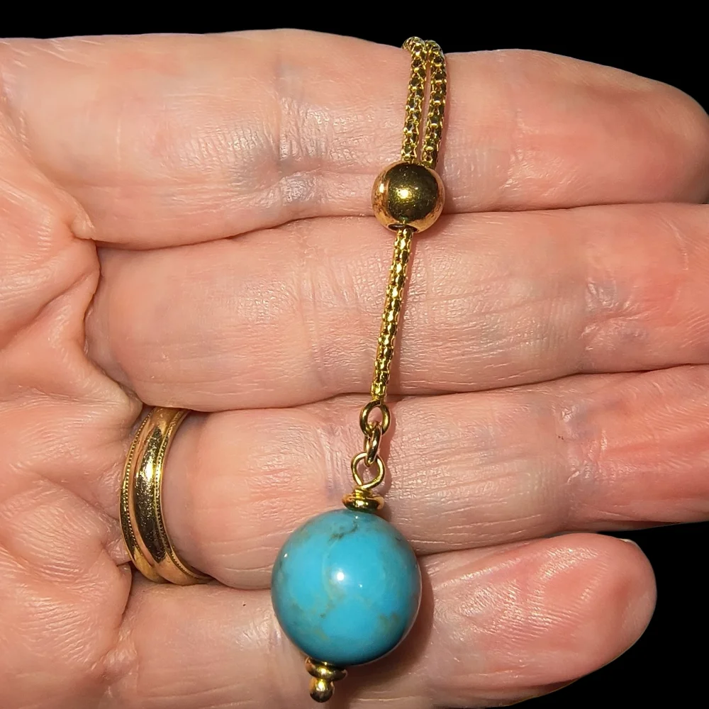 Milor Italy Turquoise And 14K Gold Over Sterling Silver Lavalier Style Necklace